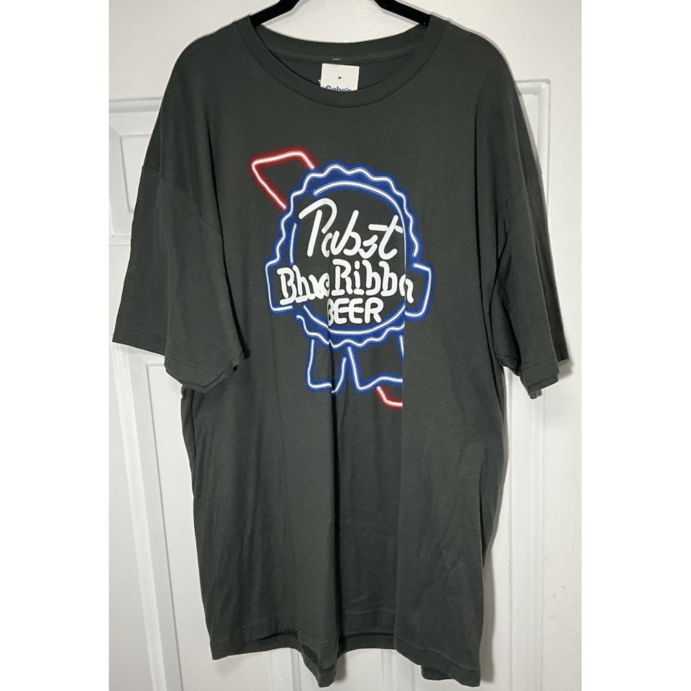 Pabst Blue Ribbon Grey Bottle Cap Beer Graphic Shirt 100% Cotton Men's XXL